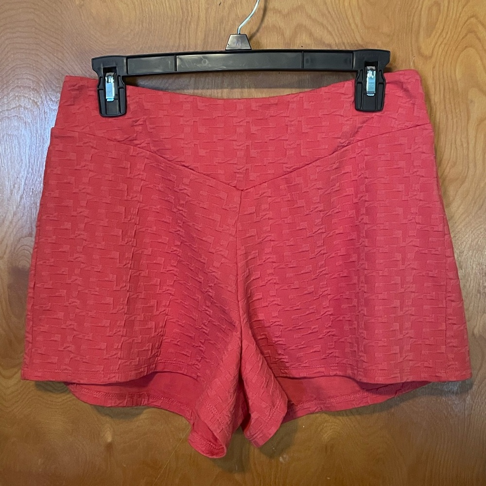High Waist Red Textured Shorts